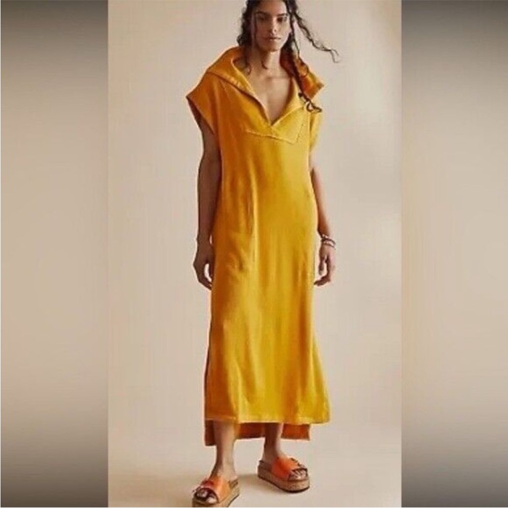 Free People Beach Ryan Ribbed Maxi Dresss Yellow Sz L